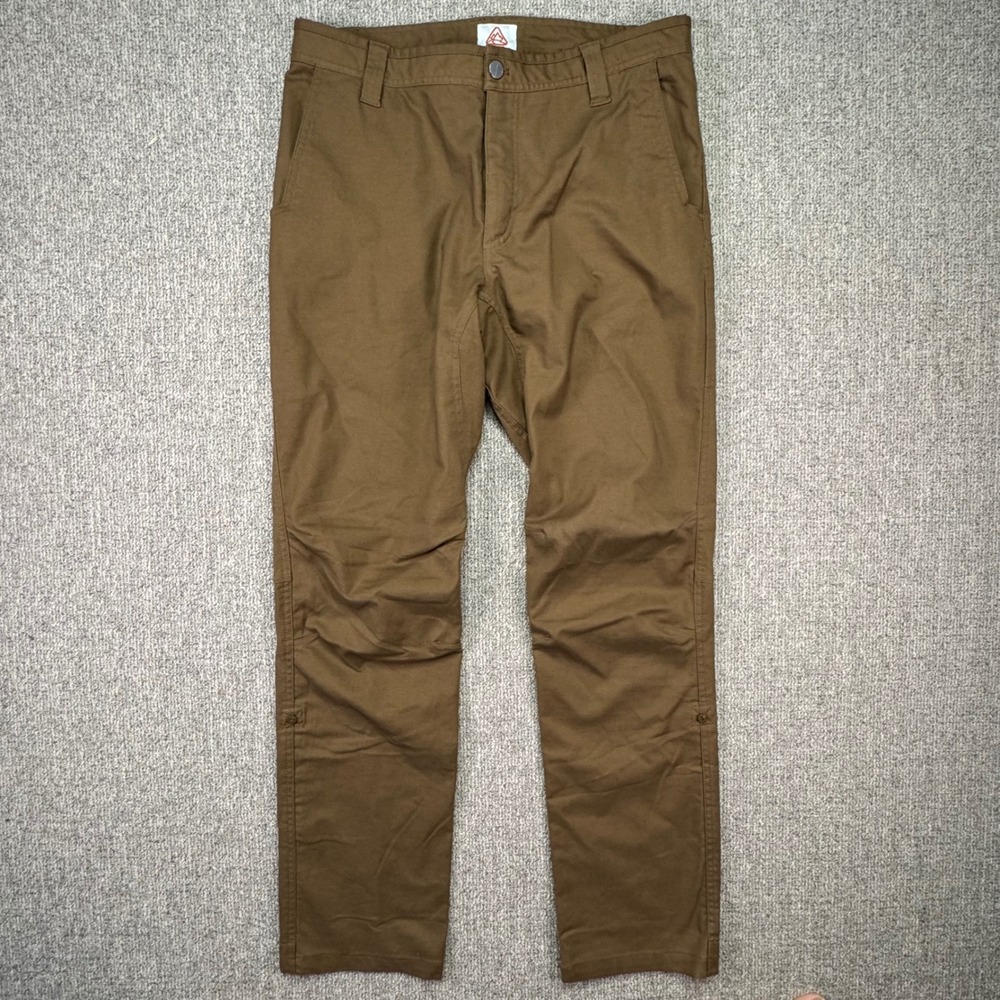 LIVSN Flex Canvas Pants Mens 33x32 Brown Articulated Technical Hiking Travel